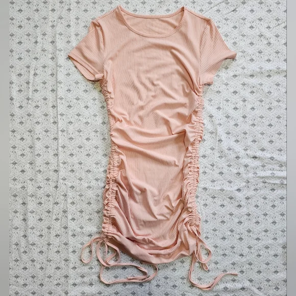 shein blush pink dress SHEIN Blush Pink Belted Midi Dress Size M